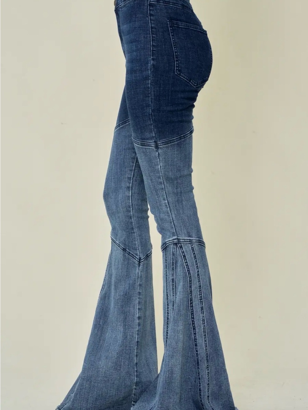 Two-Tone Blue High-Waist Flare Jeans